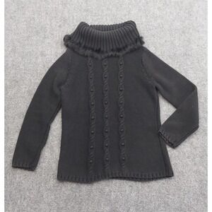 Escapade‎ Sweater Womens Large Black Cowl Neck Cable Rabbit Fur Trimmed